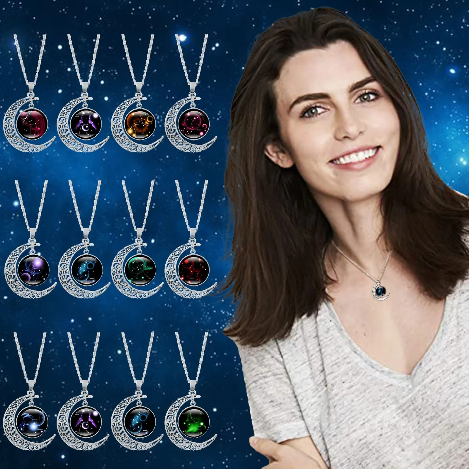 

12 Constellation Moon Necklace Female Fashion Collares For Mom Present For Women Collier Jewelry kerst Gifts